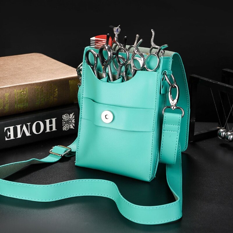 Barber Shop Scissors Bag with Shoulder Strap Portable Faux Leather Hair Comb Holder Pouch Case Waist Pack