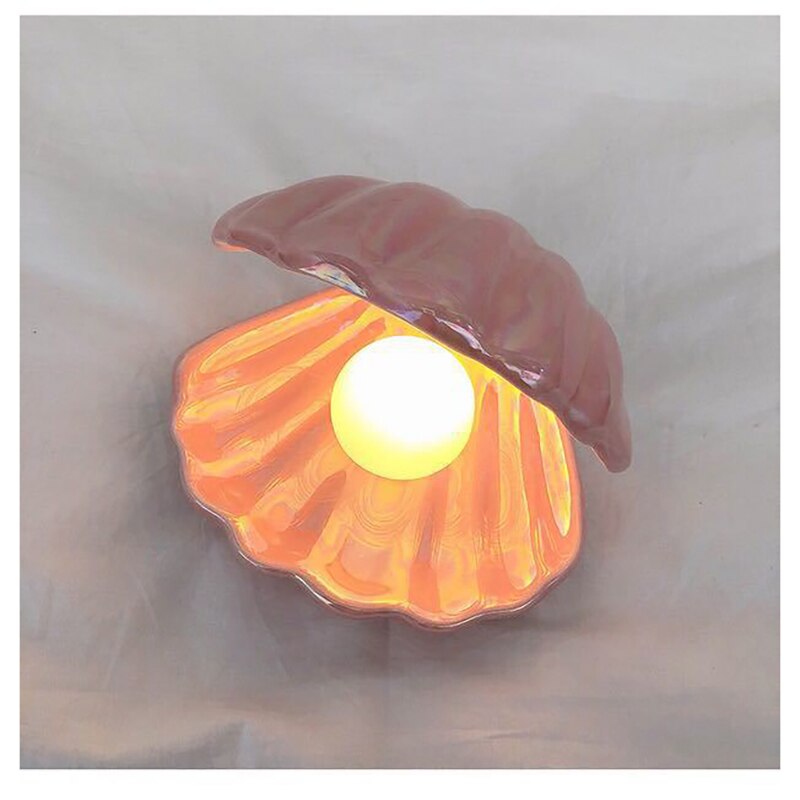 Girl Dream Ceramic Shell Lamp Pearl Mermaid Decoration LED Night Light Desktop Storage Decoration Children Bedroom Lamp