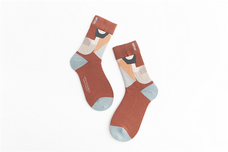 Unisex Oil Painting Style Women Socks 100 Cotton Harajuku Colorful Mid Socks Women 1 Pair Size 35-43 Christmas: 8125-3