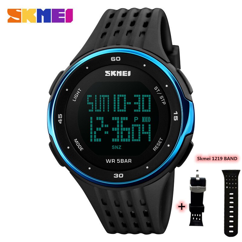 Skmei 1219 Mannen Digitale Horloge Led Display Waterdichte Mannelijke Horloges Chronograaf Kalender Alarm Sport Horloges Relogio Masculino: 2 with strap