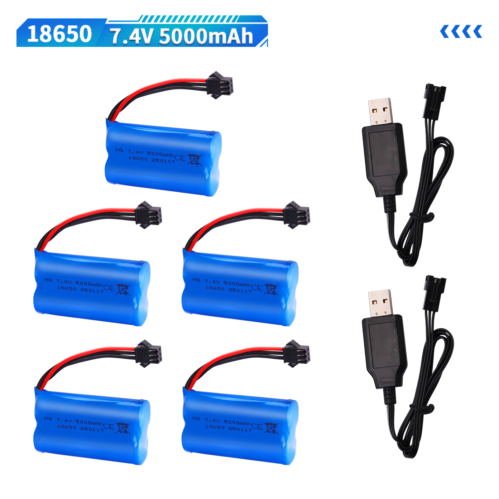 7.4V 5000mAh SM-3P Li-ion battery for MN128 Watch Gesture Sensing Twisted RC stunt car 18650 7.4v battery For RC Cars SM3P Plug: green