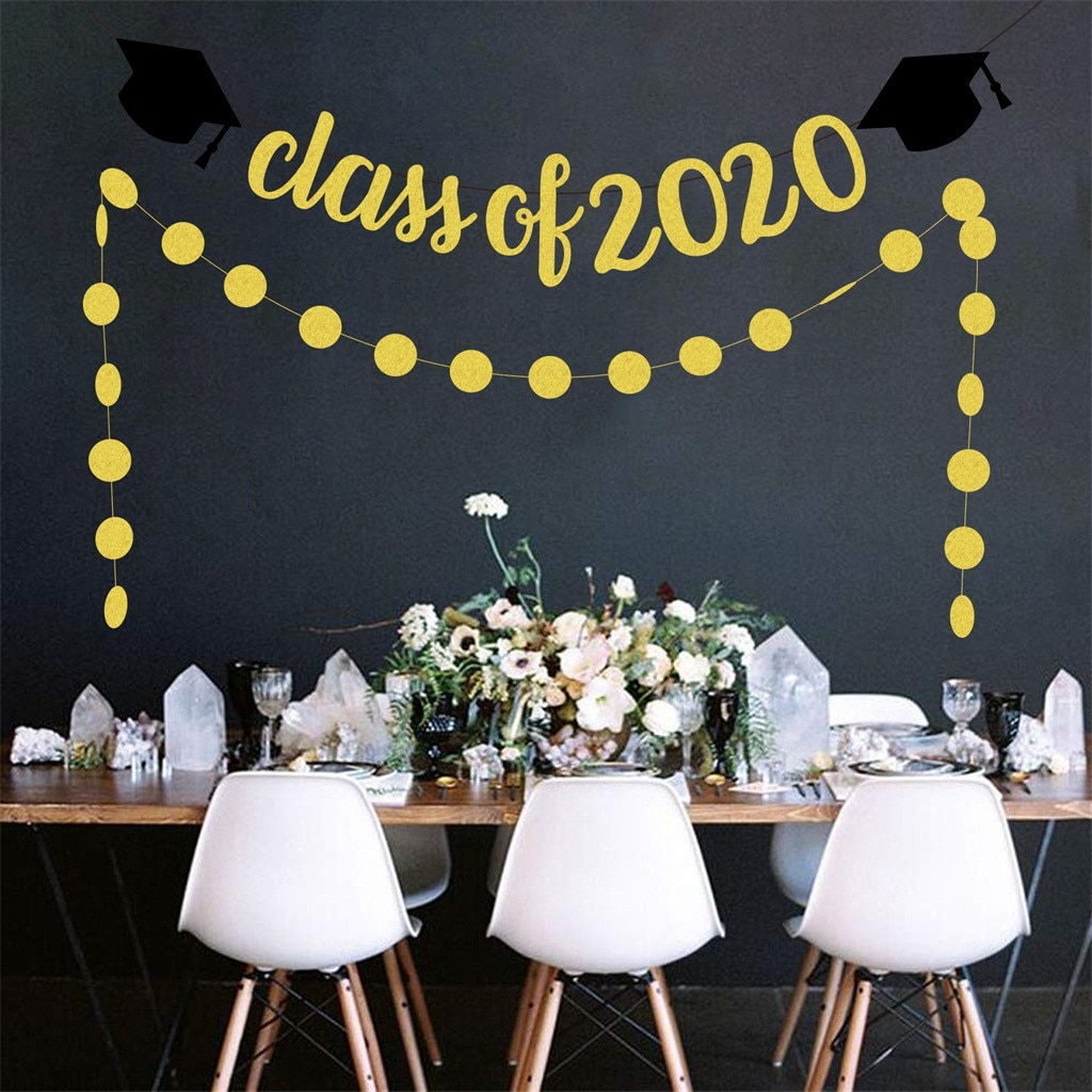 Adult Graduation Cap hat with Tassel Golden/Black Graduation banner party for High School and College