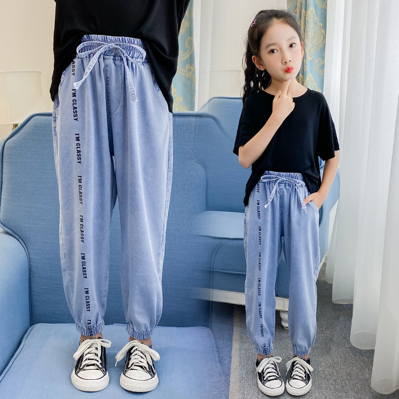 Teenagepiger sommer jeans efterår bomuld denim børnetøj afslappet lange bukser småbørn børn bukser teenager tøj 13 14