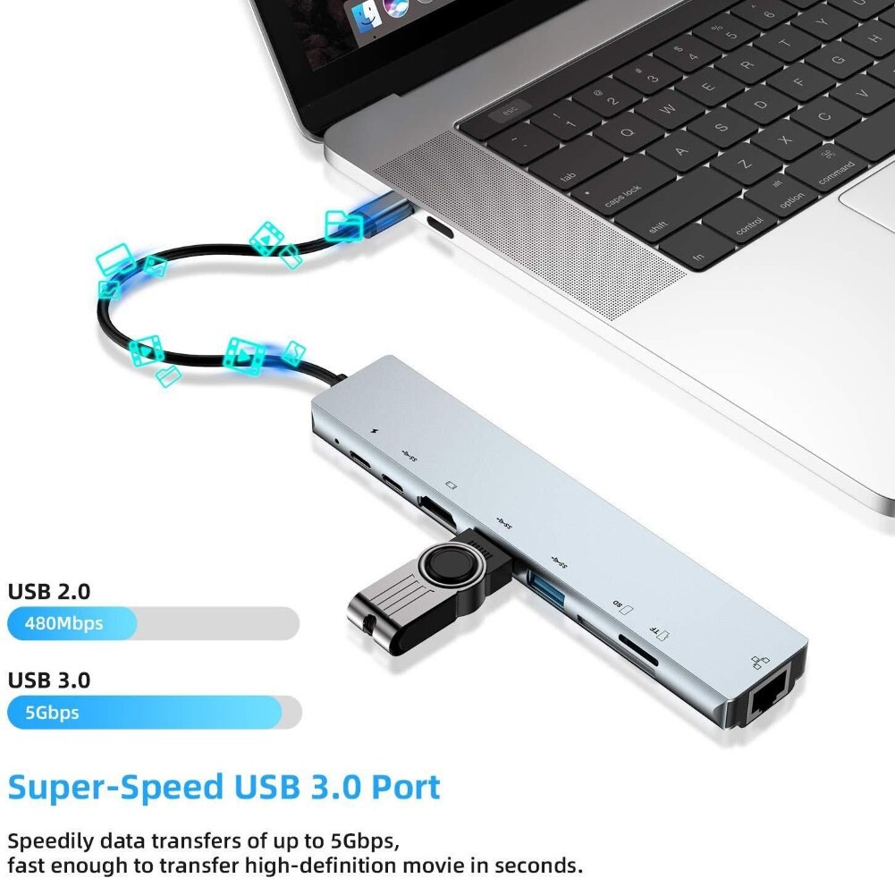 Usb Docking Station 8 In 1 Type-C Tot 4K Hdmi RJ45 Docking Station Usb 3.0 Tf Pd charger Hub Adapter Fast Charger Dock Station