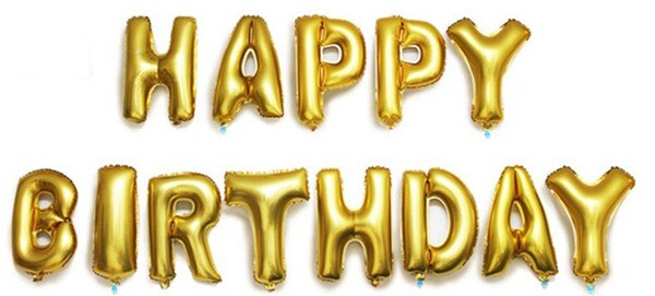 16 inch Rainbow Happy Birthday Foil Balloons Alphabet Letter Birthday Party Decorations Party Kids Baby Shower Air Ballls: Gold set