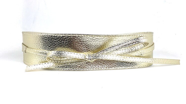 1PC Spring Autumn Women Lady Metallic Color Soft Faux Leather Wide Belt Self Tie Wrap Waist Mujer Dress: N223-Golden
