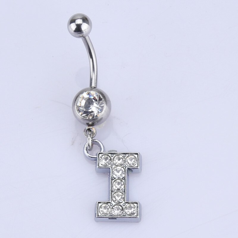 26 brief Een om M stijl Charmant Piercing Crystal Rhinestone Ingelegd Navel Navel Ring rvs sieraden: I