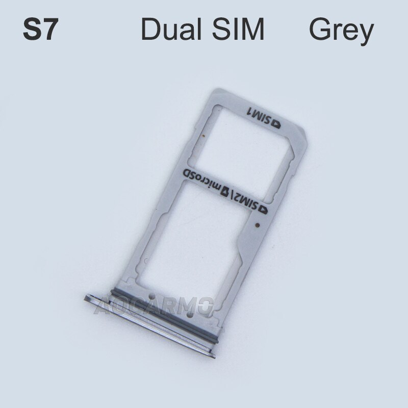 Aocarmo-bandeja de plástico para tarjeta Sim, soporte de ranura individual/Dual para Samsung Galaxy S7 G930 G930F, oro/plata/gris: S7 Dual SIM Grey