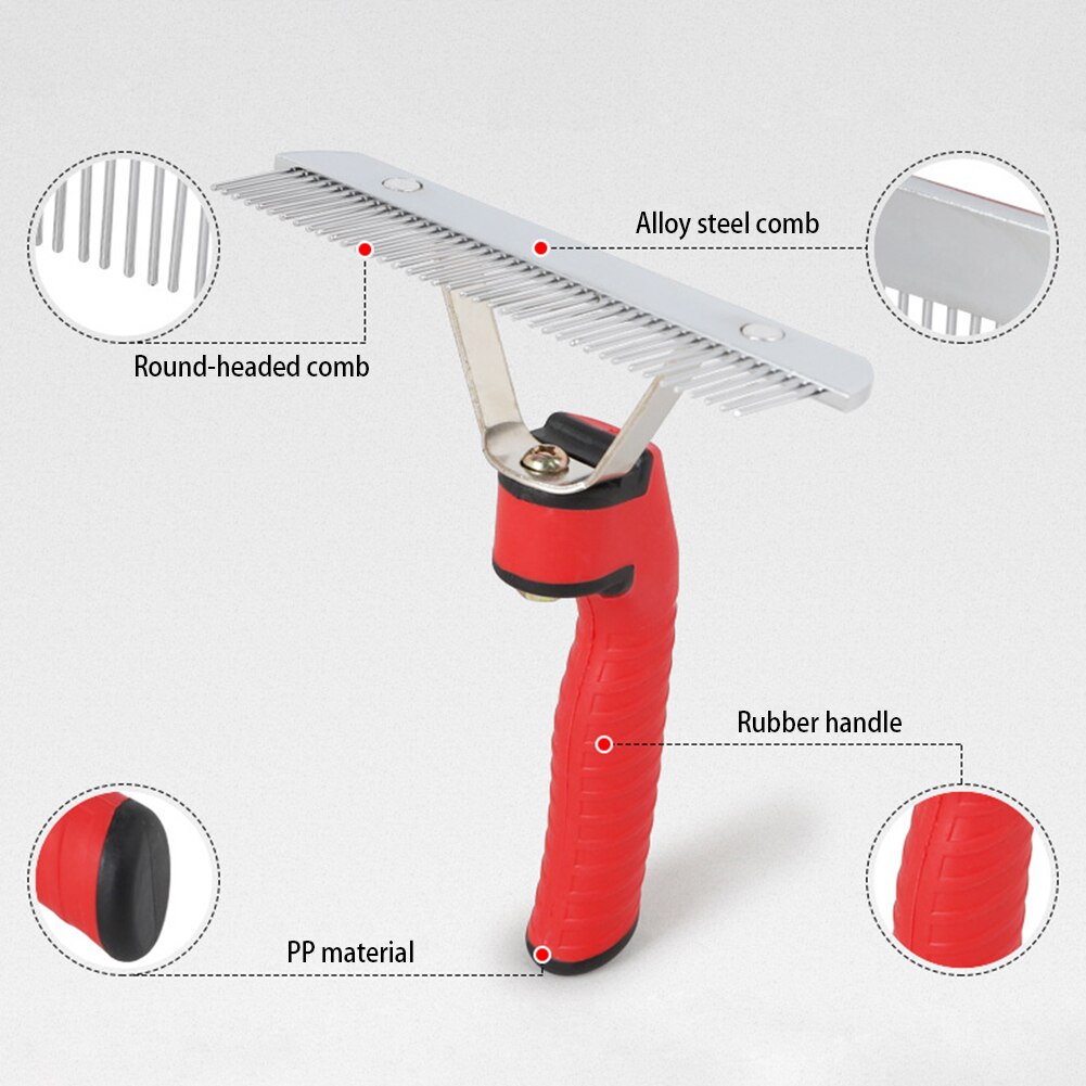 Long Tooth Undercoat Dog Rake Anti-Slip Rubber Handle Pet Grooming Rake Slicker Tool Heavy and Duty Steel Comb
