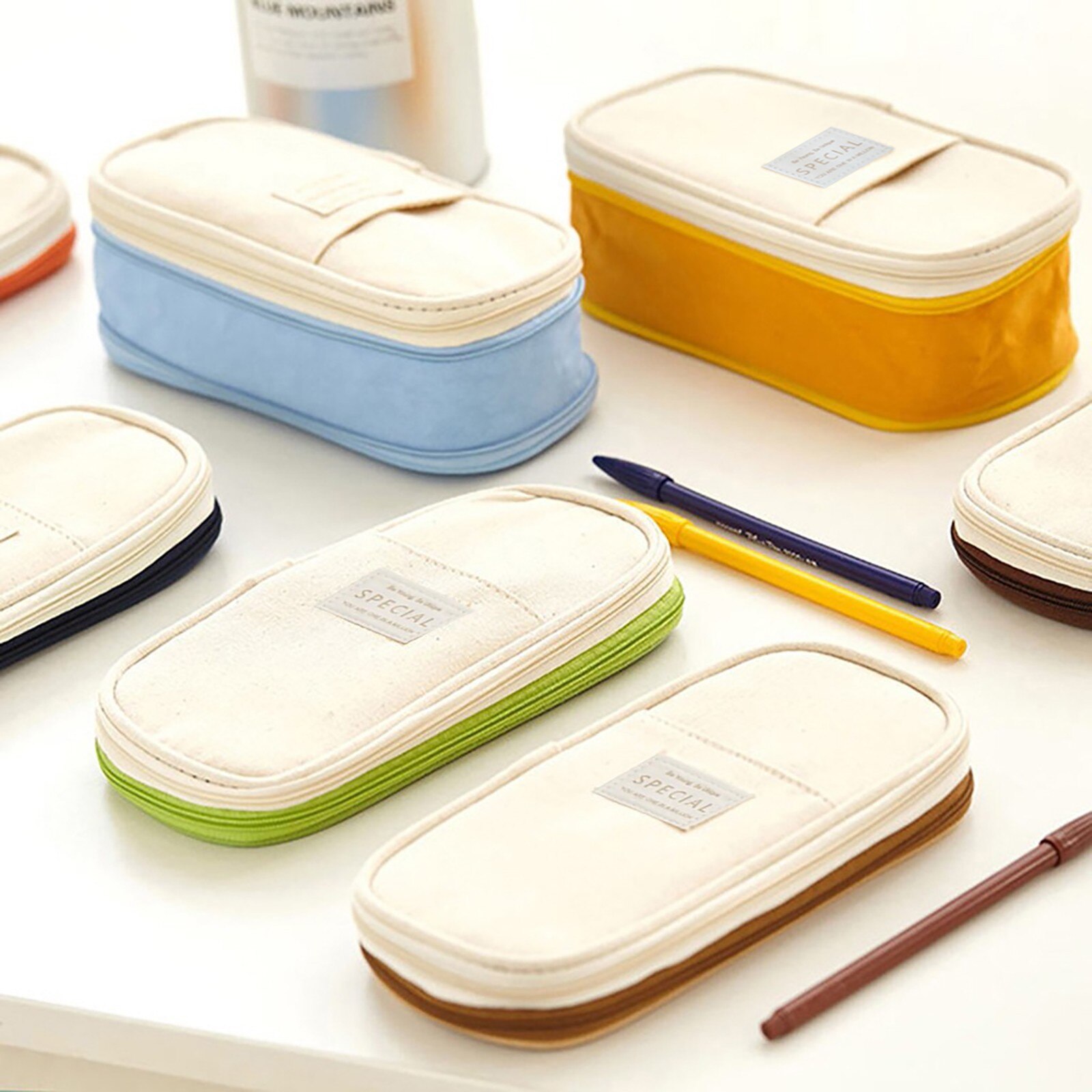 Large Capacity Canvas Pencil Case Colorful School Portable Multifunctional Zipper Gadgets Pencil Bag Accommodate 50 Pens/Pencils