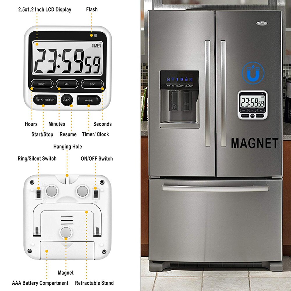 Large Display Magnetic Digital Kitchen Timer Cooking Timer clock Alarm-Counters Countdown up Alarmclock Stopwatch Back Stand