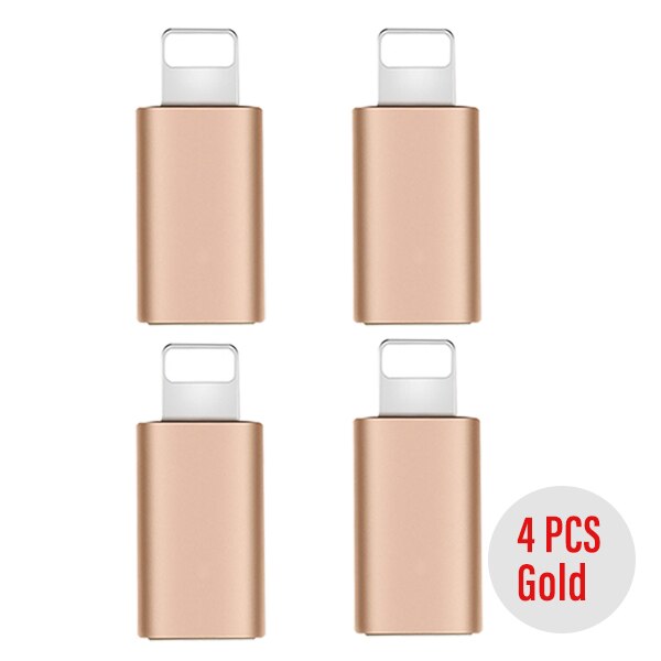 ¡! ACCEZZ-adaptador Micro USB a 8 pines para Apple Charge, convertidor de carga de datos para iphone 11, X, XS, MAX, XR, 8, 7, 6S Plus, 4 Uds.: 4PC Gold