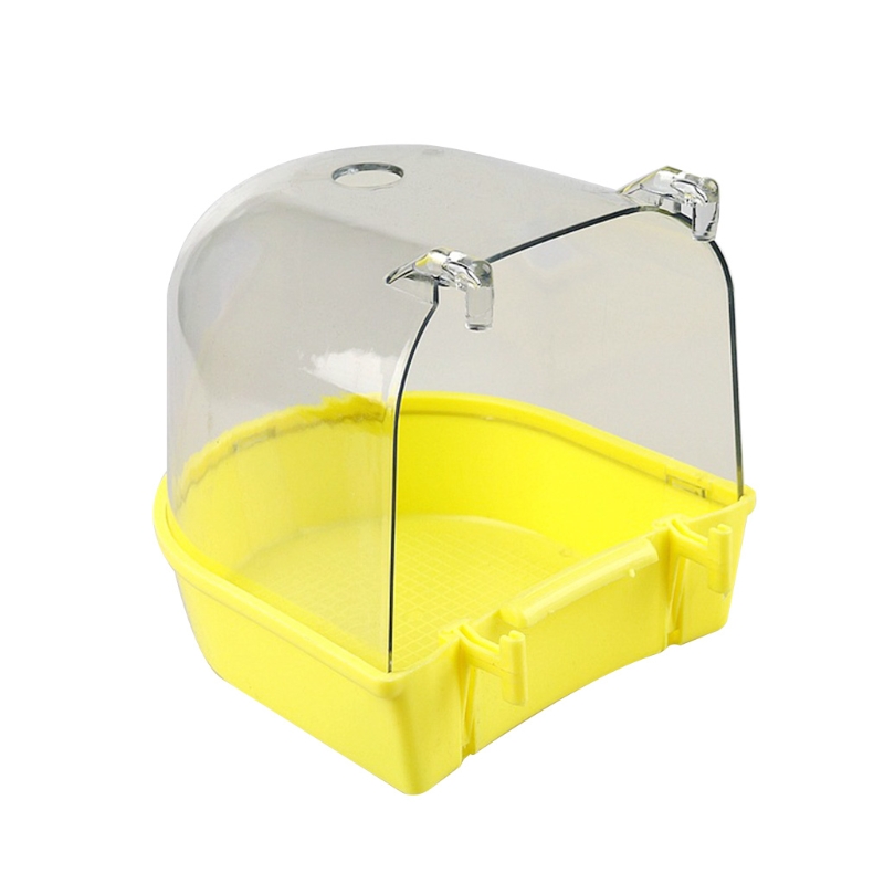 Caja de baño para pájaros, bañera de periquito con tapa transparente, Base desmontable para pájaros pequeños, periquitos canarios, loros, 3 colores: Yellow