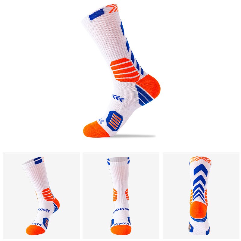 Sports Knee-High Basketball Socks Elite Thick Sports Socks Non-slip Durable Skateboard Towel Bottom Socks Stocking: WZ147-WhiteBlue