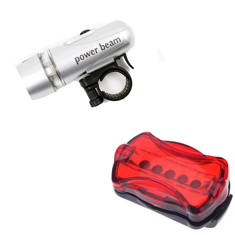 Ultra Bright Fietsen Licht Set 5 LED Fiets Voor Head Light + 5 LED Fiets Achter Zaklamp Licht Veiligheid fiets Accessorie: GrayRed