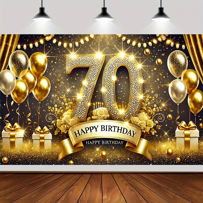 A party banner for the 70th birthday, with gold balloons and , no power required, celebratory background photo props