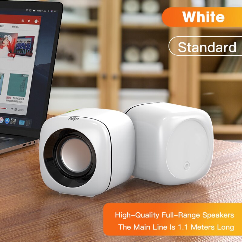 Mini Computer Speakers Diepe Bass Sound Speaker Voor Voor Tv Laptop Surround Sound Box Subwoofer Krachtige Multimedia Luidsprekers: White Standard