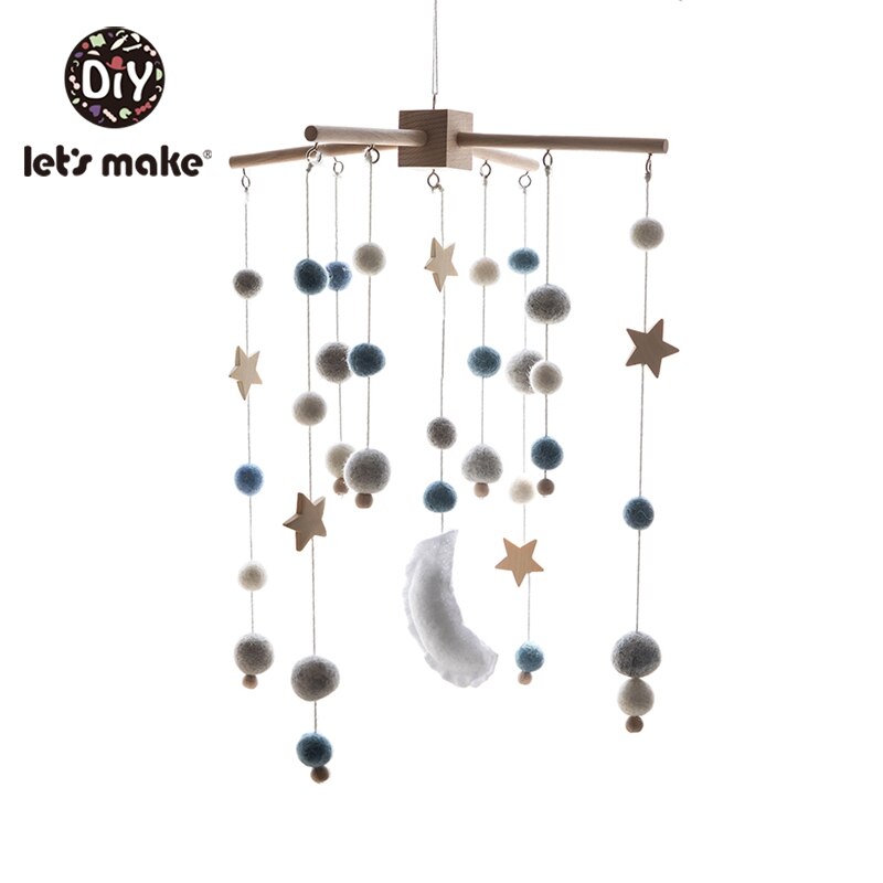 Let's Maken Houten Baby Bed Speelgoed Wieg Mobiele Baby Kamer Kinderwagen Muziek Baby Vilt Wol Bal Rammelaars Houten Bijtring speelgoed: Blue Star