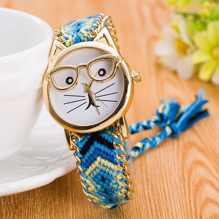 Montre Bracelet exquis pour femmes et filles, lunettes pour visage, en laine tressée de Style ethnique, Style à la , manuelle: 5