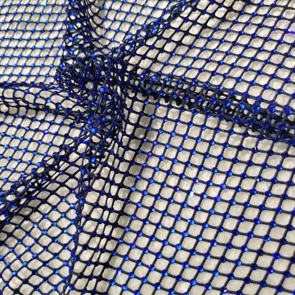 Safir marinblå spandex mesh nät tyg stretch galler ihålig tyll vävnad rutig maskerad diamantformad