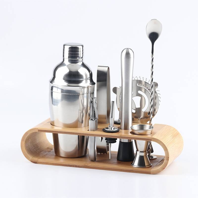 10-12 st barware set rostfri bar cocktail shaker set shaker set med träställ förvaring stativ barer verktygshållare för blandade drycker