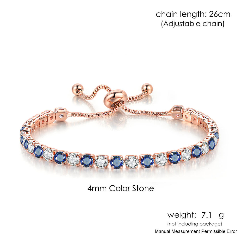 Pulseras de tenis ajustables para mujer, cadena de cristal de circonia brillante azul en la mano, pulsera con dijes para mujer, joyería de tendencia, para niña: VERMEIL