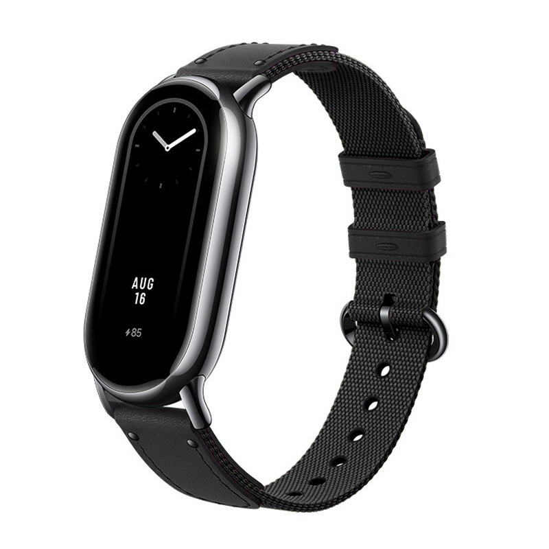 Originalarmband für Xiaomi Mi Band 8 Armbinde Leder Ersatzarmband Miband 8 NFC Nylon Pulseira Mi Band 8 9 Band: Kohle schwarz