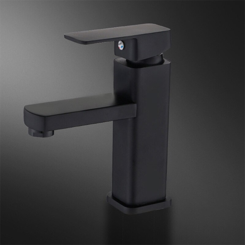 Black Baking Varnish Square Basin Mixer And Cold Faucet Bathroom Sink Single Handle Hole Tap Brass Base Kitchen Accessories