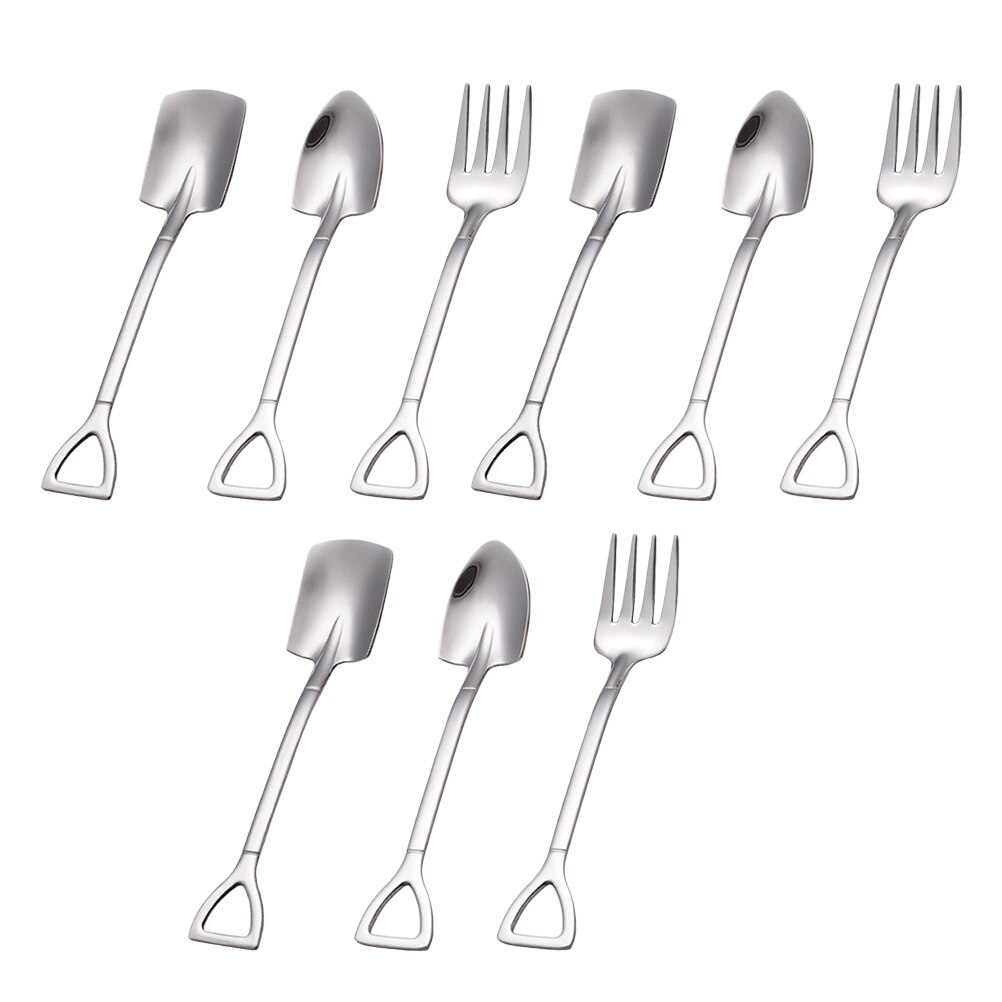 9pcs Small Shovel Spoon Fork Pointed Spoons Dessert Fruit Serving Spoons