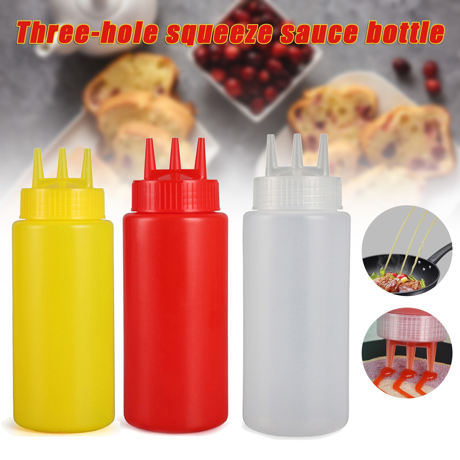 360ml Squeezing Bottle With 3 Hole Sauce Vinegar Oil Ketchup Gravy Cruet Condiments Dispenser K888