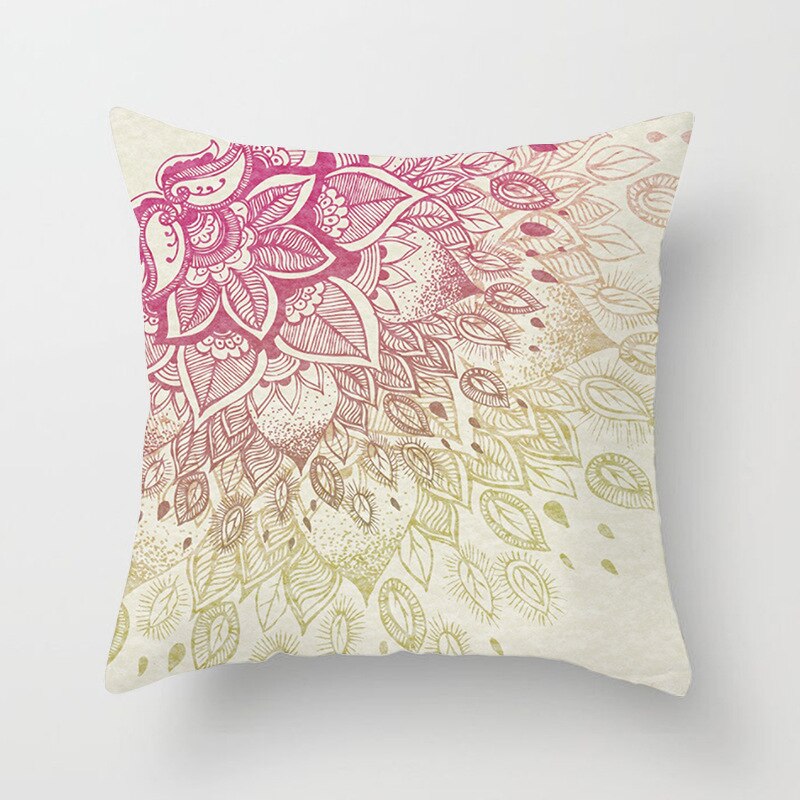 Housse de coussin carrée en velours avec imprimé Mandala, décoration de la maison, style nordique rétro, peau de pêche, taie d'oreiller: Marron