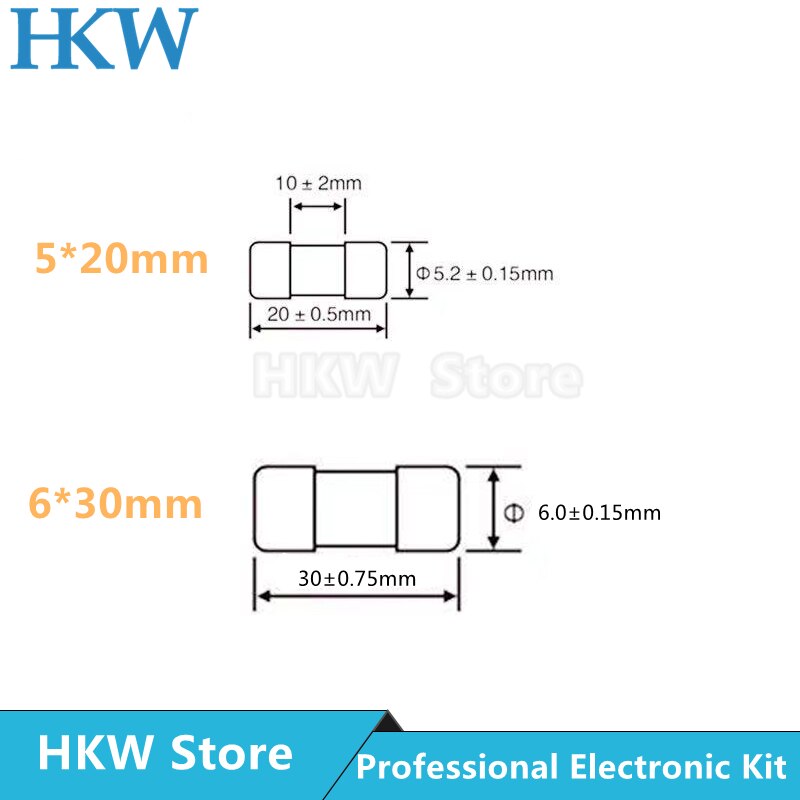 10 unids/lote 5*20mm 6*30mm fusibles de tubo de soplado rápido 250V 0.5A 1A 2A 3A 4A 5A 6A 6.3A 8A 10A 15A 20A 25A 30A AMP fusible de cerámica