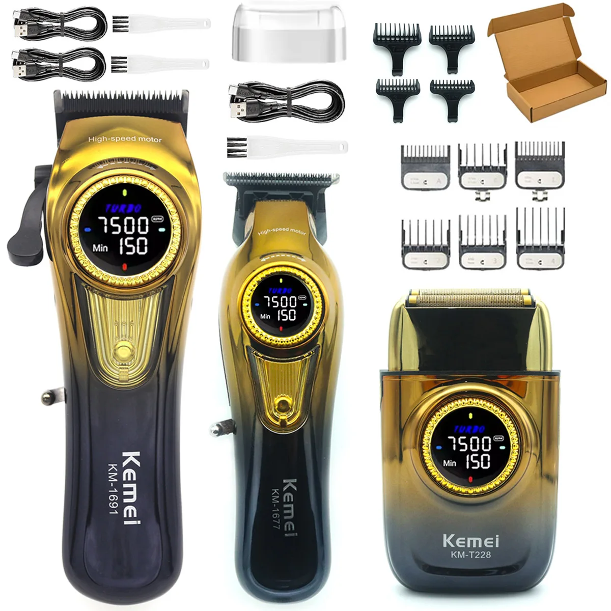 Kemei KM-T228 Men's Shaving Machine LED Display Double Foil Cordless Oil Head USB Electric Shaver Foil Male