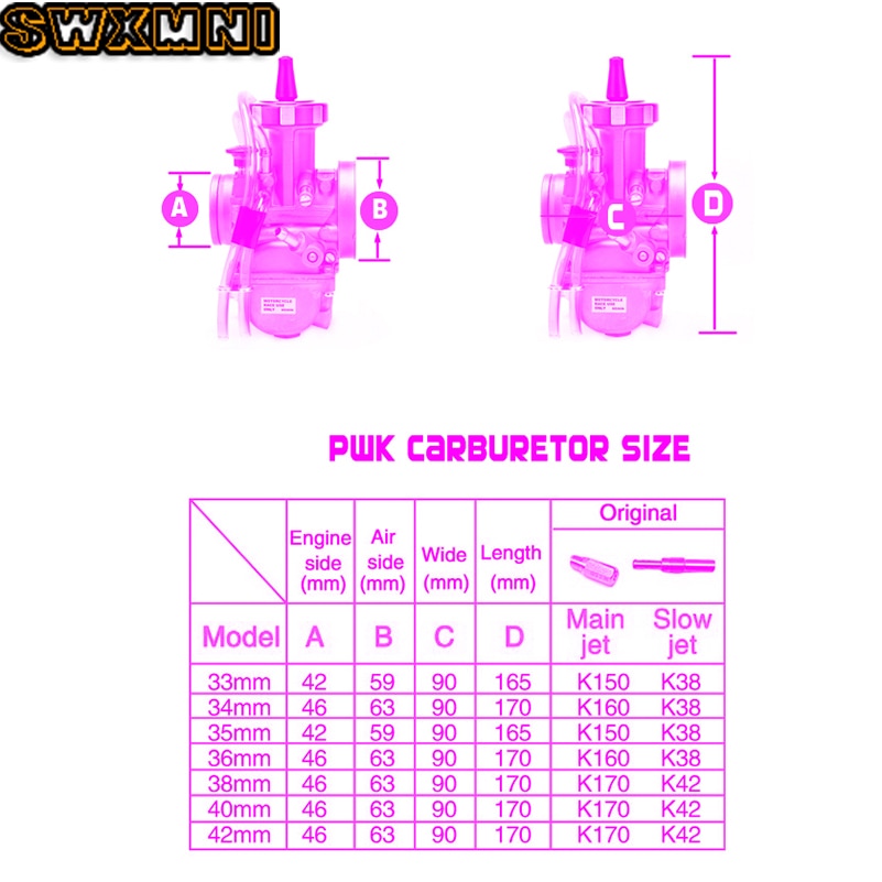 Carburador Universal PWK33mm 34mm 35mm 36mm 38mm 40mm 42mm para KEIHIN 2T 4T Scooter ATV UTV 250CC 300CC 350CC 400CC motor