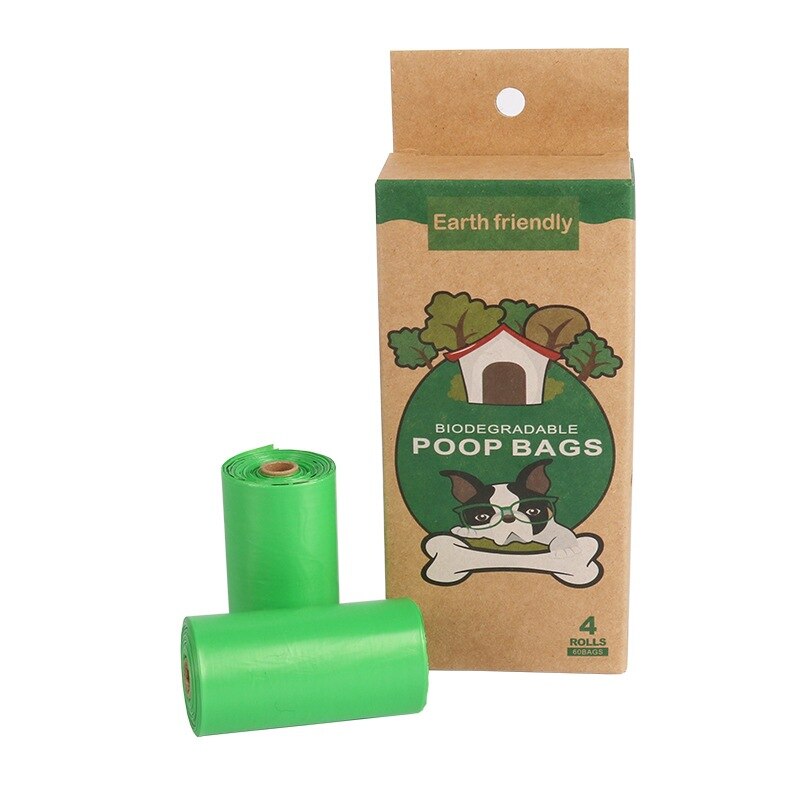 Bolsas de basura biodegradables para excrementos de perro, dispensador ecológico de bolsas de basura para mascotas, suministros para exteriores: 4 Rolls Green