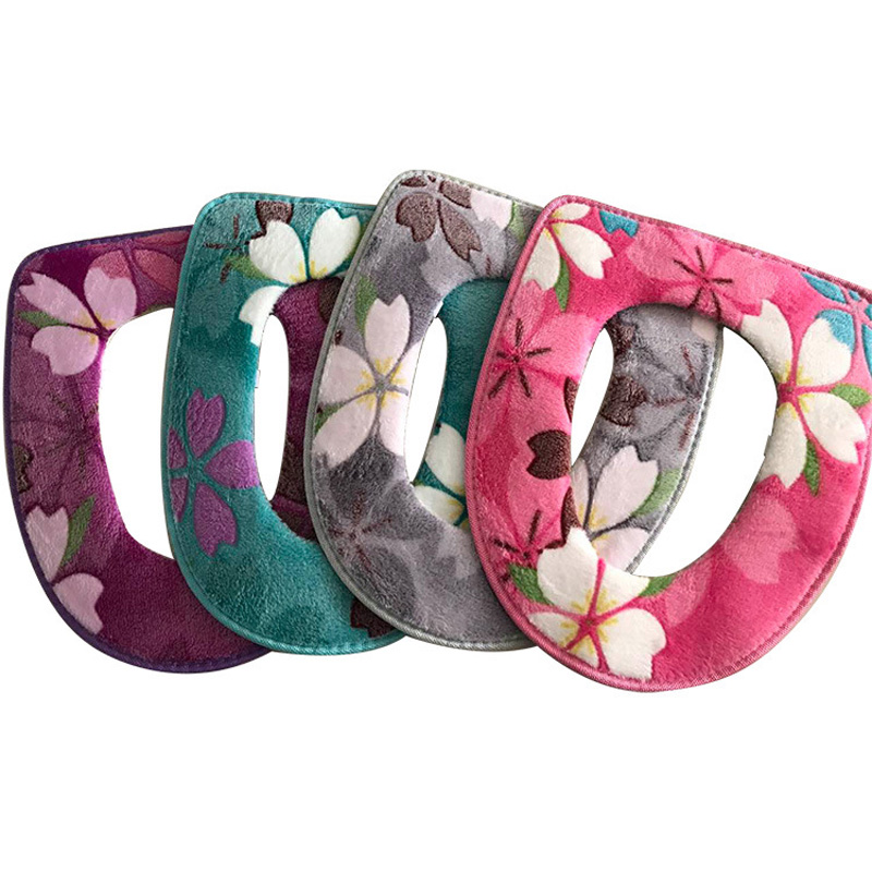 Estampado Floral cálido cómodo Coral terciopelo asiento cubre Pedestal Pan almohadillas decoración de baño 4 opciones de Color