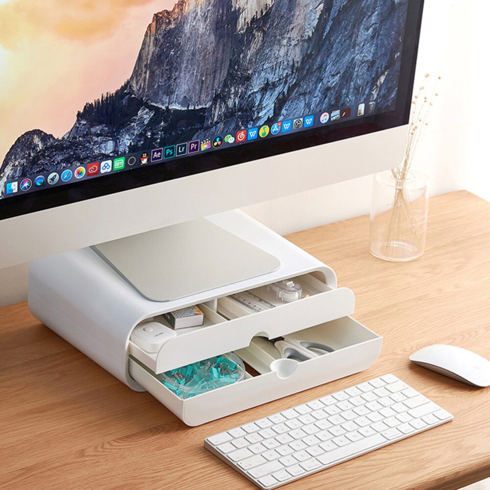 Multifunctionele Computer Screen Stand Monitor Plank Desktop Opbergrek Container Wit