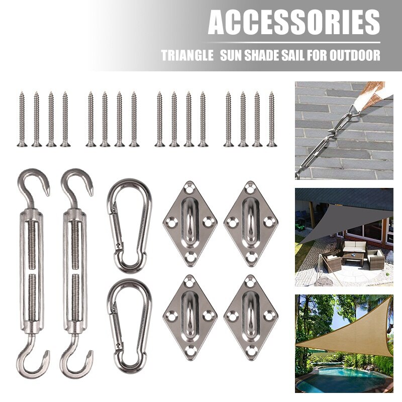 Stainless Steel Sail Fixing Kit Patio Garden Awning Canopy Hardware Kit Carabiner Clip Hook Screws