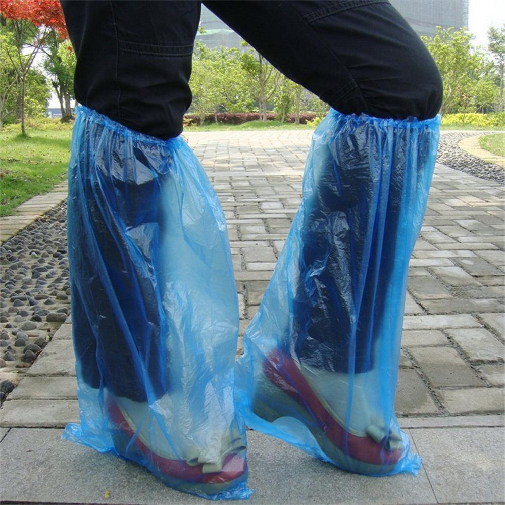 Disposable Shoe Covers Blue Rain Shoes and Boots Cover Plastic Long ...