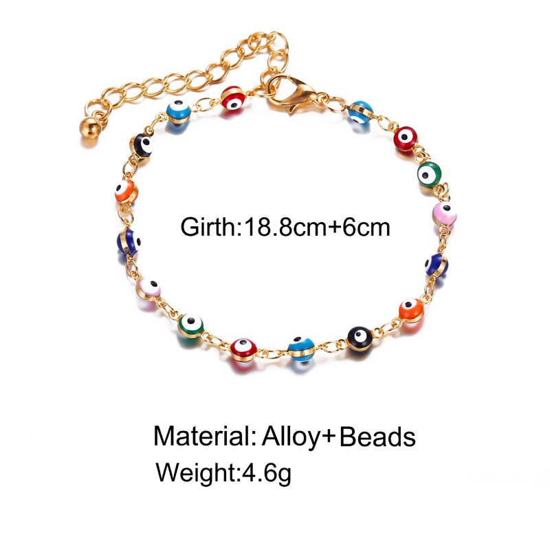 Tobilleras de abalorios Bohemias de ojos turcos multicolor para mujer, pulsera de tobillo de concha de tortuga, pulsera de pie, joyería de playa de océano