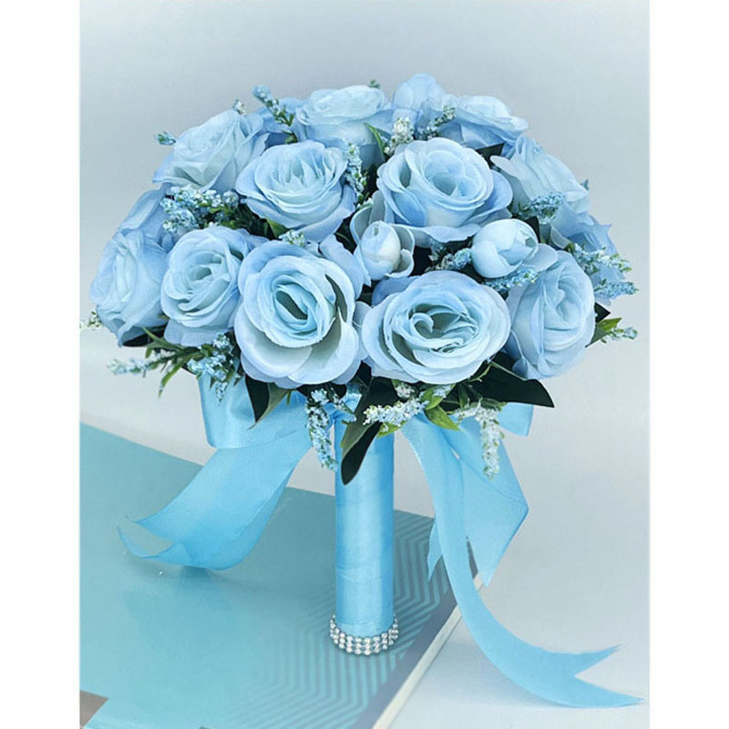 Ramo de novia, flores, accesorios de boda para dama de honor, rosas artificiales azules, ramos de novia, decoración de boda: Azul