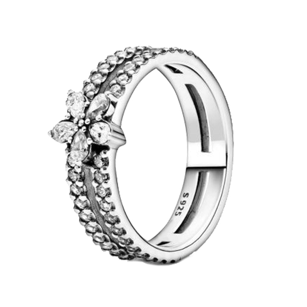 Winter 925 Sterling Silver Ring Sparkling Snowflake Rings Women Engagement Anniversary Jewelry