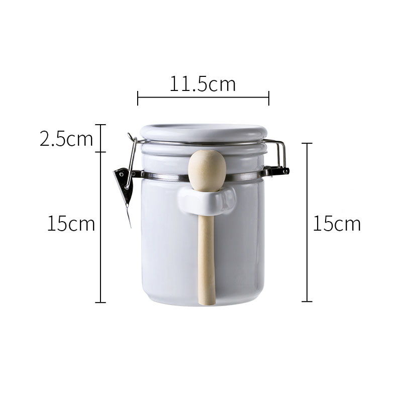 Keramik Verschlossenen Dosen Mit Deckel Löffel Solide Tee Kaffee Lebensmittel Lagerung Panzer Manuelle Stil Küche Lagerung Glasglas Dekorative Können ZL341: Weiß L