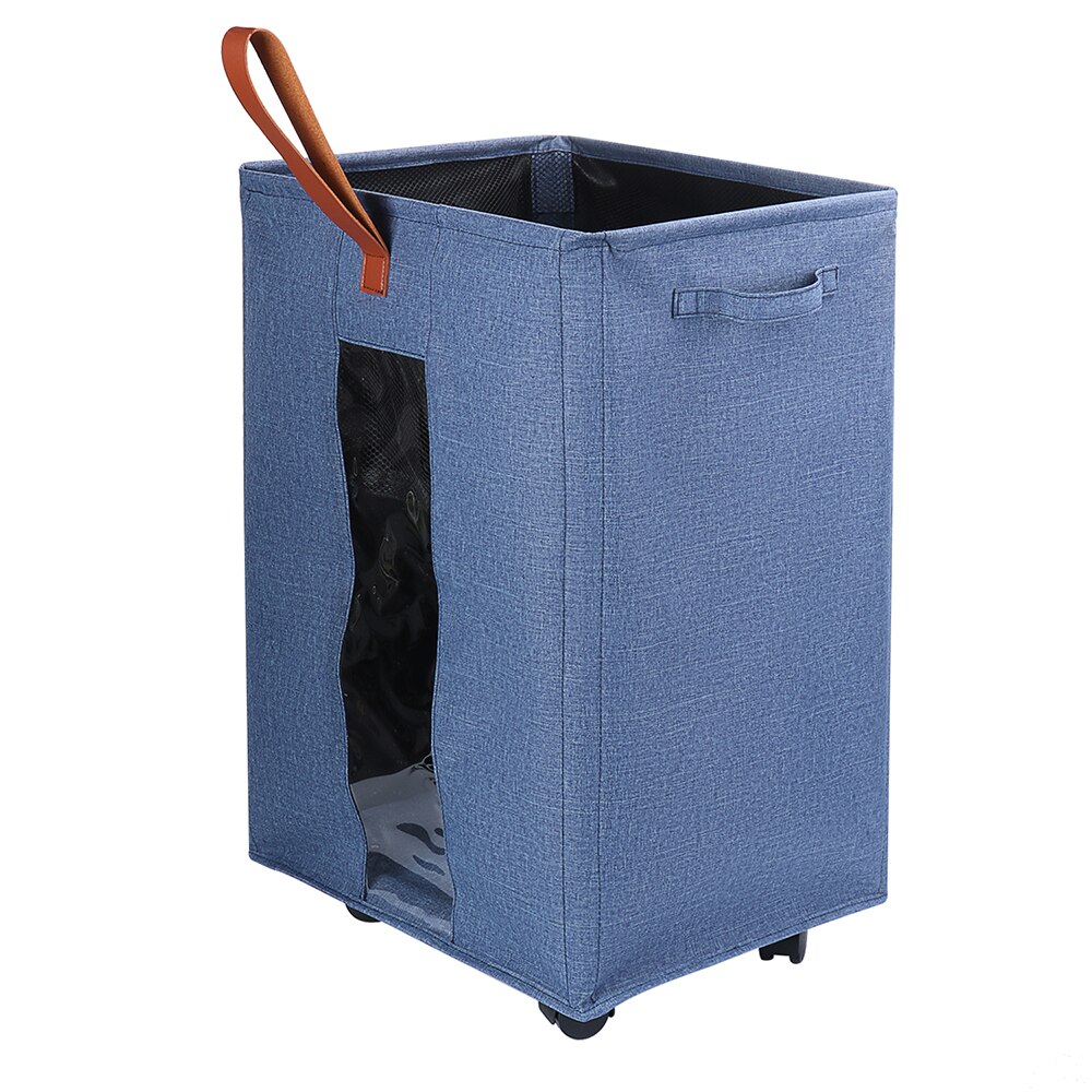 1PC Waterproof Rolling Laundry Hamper Laundry Baskets Collapsible Clothes Toys Basket Organizer with Mesh Cover Wheels: Rectangle Dark Blue