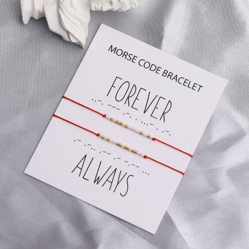 Forever Always Morse Code Couple Bracelet I Love You Morse Code Jewelry Morse Code Black Rope Matching Bracelet Couples Set: Red