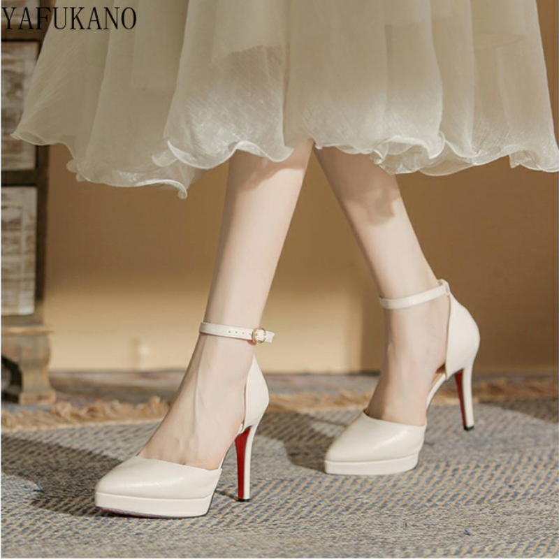 Sandalias de tacón alto de 10CM para mujer, zapatos de tacón de aguja con plataforma y correa en el tobillo, de cuero mate, talla 32 33
