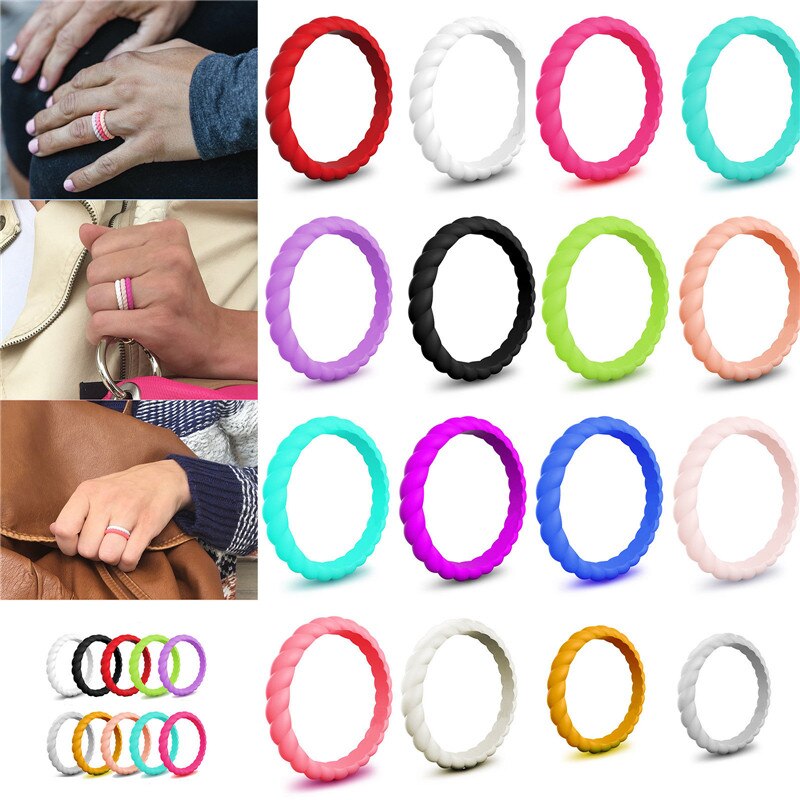 8 stuks Vrouwen Siliconen Wedding Band Ring Dunne-Siliconen Stapelbaar Ringen Comfort Fit Vrouwen Sparkle Rubber Band Elegante Flexibele