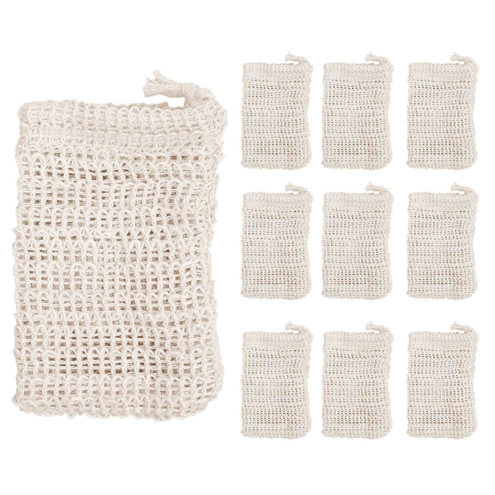 A95U 10er-Pack Seifenbeutel aus natürlichem Sisal, Peeling-Seifenschoner, Beutelhalter