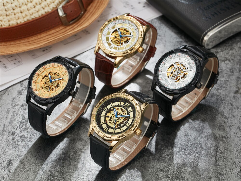 Luxe Gouden Schedel Horloges Heren Skeleton Horloges Sewor Automatische Self-Wind Mechanische Horloges Klok Relogio Masculino