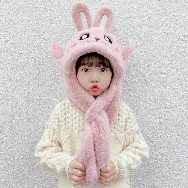 Doitbest-gorros de invierno con orejas móviles para niño y niña, gorro de terciopelo con tiburón grande, bufanda de una pieza, gorros con orejeras: pink 2